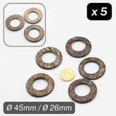 Set of 5 Coconut Ring Buckles, External Diameter 45mm, Internal Diameter 26mm - ACCESSOIRES LEDUC BV